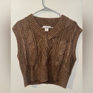 Sincerly Jules Brown Cable-Knit V-Neck Sweater Vest